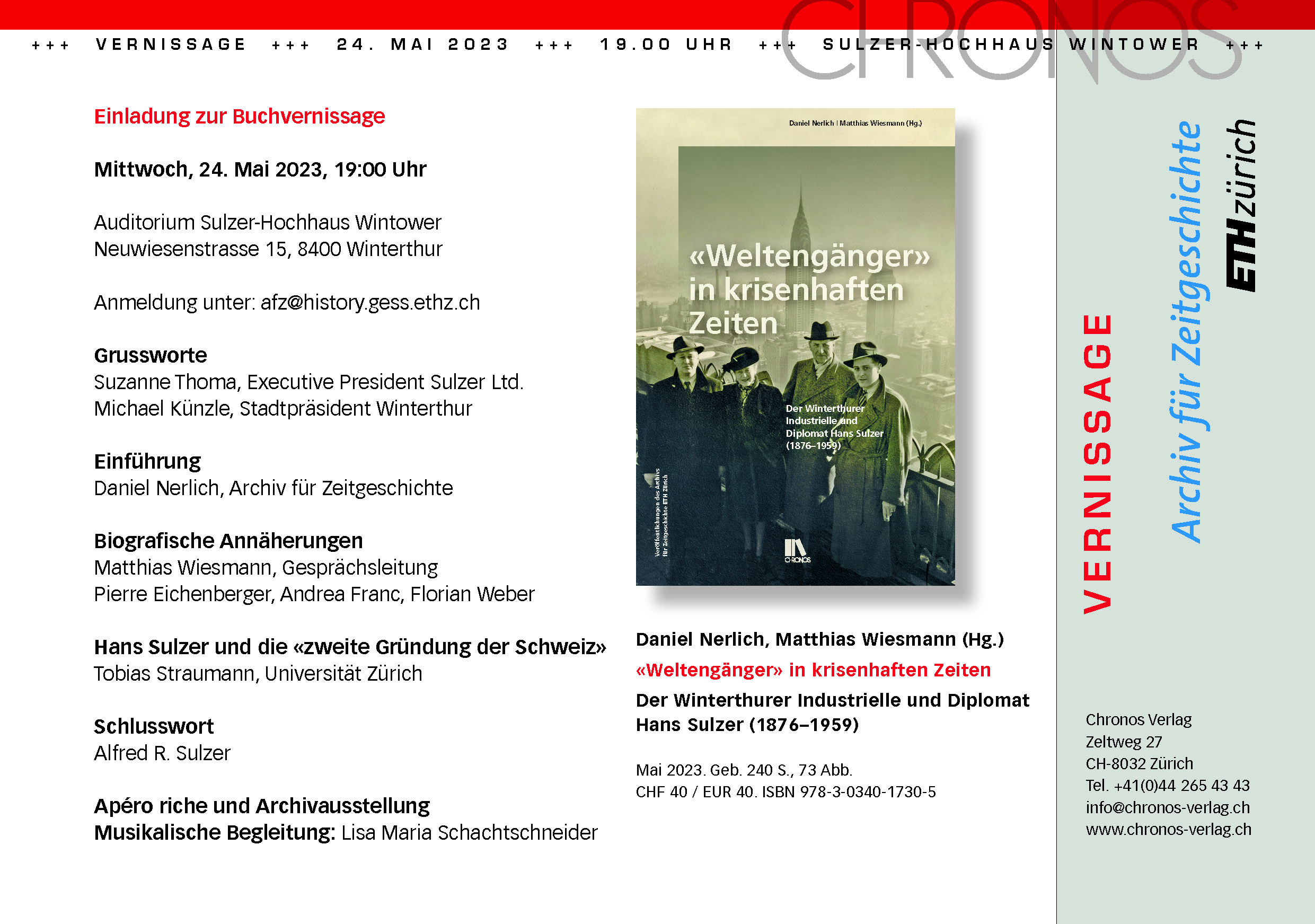 Vernissageprogramm Biografie Hans Sulzer